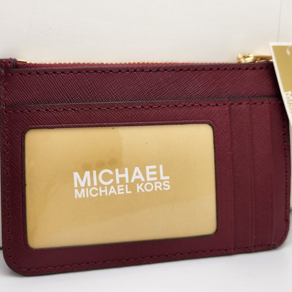 Michael Kors Jet Set Coin Pouch Wallet with Keychain - NWT - Mulberry Red - Picture 5 of 7